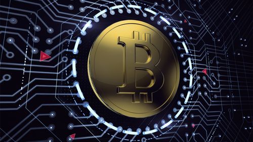 A mining rig setup with multiple graphics cards processing data.